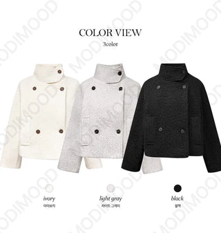 Rose Boucle Double High Neck Short Coat - 3 Colors