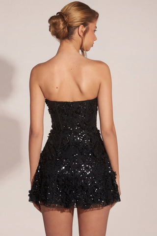 Embellished Appliqu? Sweetheart Mini Dress in Black