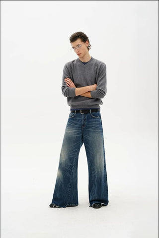 [MASONPRINCE] Deconstructed Whisker Micro Flare Jeans