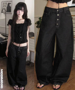 Four-button Wide Balloon Raw Denim - 2 colors