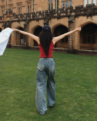 Real wide-leg denim pants