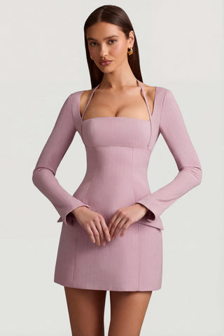Pinstripe Structured A-Line Mini Dress in Mauve