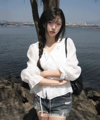 Point Cover Shirred Blouse - 2 colors