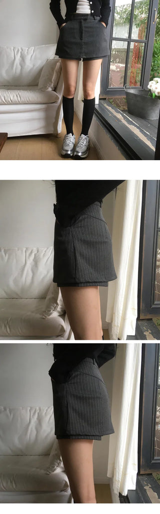 Striped Mini Skirt Pants - 2 colors