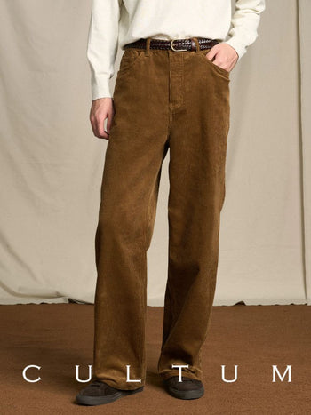 [CULTUM] Cotton Corduroy High Waist Wide Leg Pants
