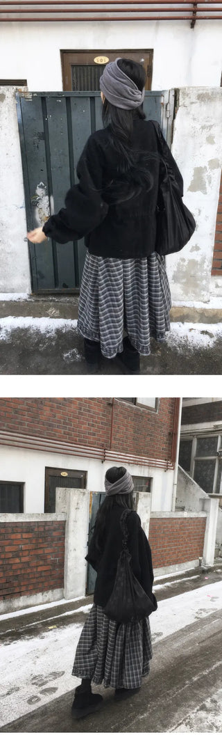Roeun Vintage Frill Long Check Skirt