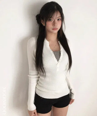 Gorin Button Slim Line Ribbed Knitwear - 3 colors