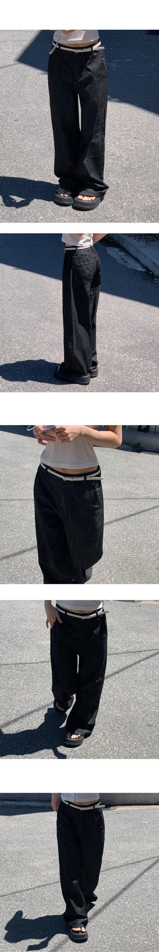 Raw back banding long pants - 2 colors