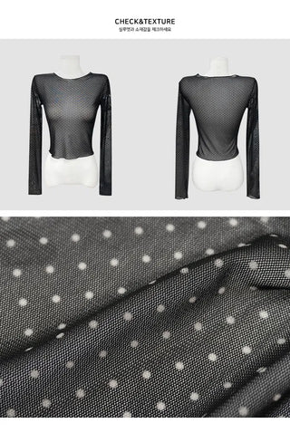 Tutu Small Dot Layered See-Through Long Sleeve T-Shirt - 2 Colors