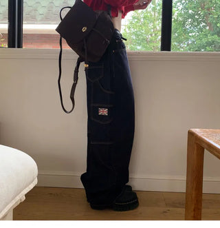 Patch wide Raw denim wide pants