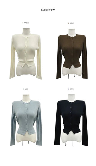 Ribbon Strap Round Neck Cardigan - 4 Colors