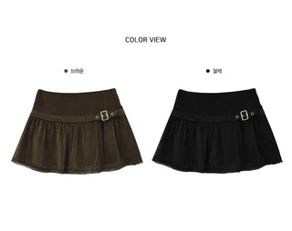 Corduroy lace belt mini skirt - 2 colors
