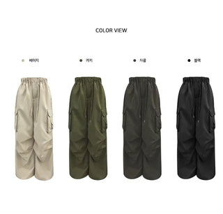 Natty Two-Pocket Wide Long Nylon Two-Way Pants - 4 Colors
