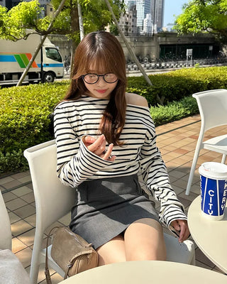 Boat neck long-sleeve T-shirt