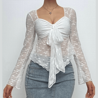 Long sleeve knotted flower pattern top