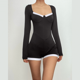 Contrast long sleeve low cut romper