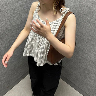 Striped shirred sleeveless top
