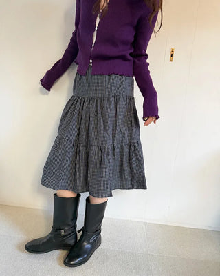 Checked tiered flared skirt
