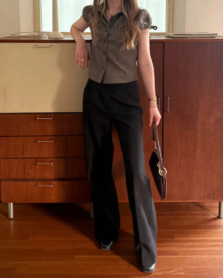 Checked cap-sleeve shirt blouse