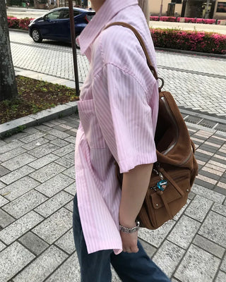 Oversized striped short-sleeved shirt