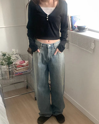 Layered Button Cropped T-Shirt