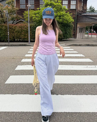 Summer cotton striped wide-leg pants