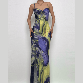 Sleeveless contrast print slit backless cami dress