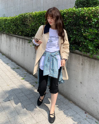 Loose-fit half trench coat