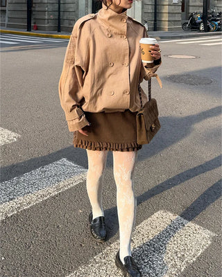 High-neck short trench coat