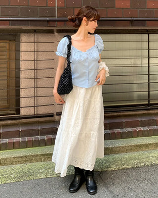 Perforated lace long skirt