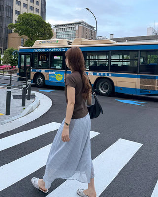 Checked sheer long skirt