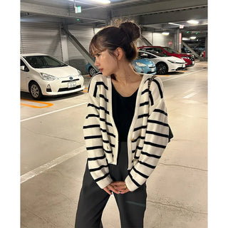 Striped double-button cardigan