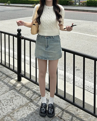 Washed denim mini skirt