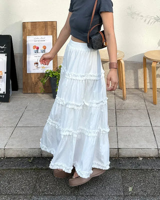 Frilled Can-Can Long Skirt