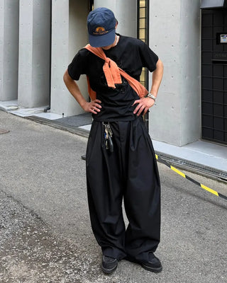 D-ring two-pleat wide-leg pants