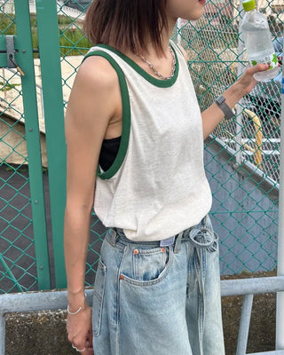 Color-block linen sleeveless top