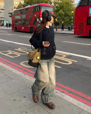 Wide denim pants