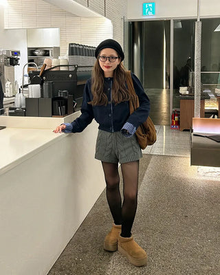 Checked two-tone knit cardigan