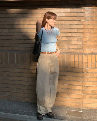 Slim round half-sleeve T-shirt