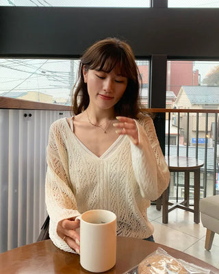 V-neck perforated knit