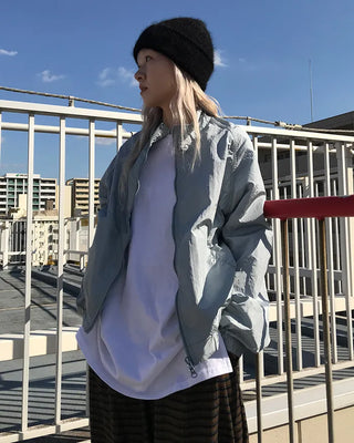 Plain slit long-sleeved T-shirt