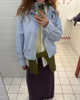 Round neck striped long T-shirt