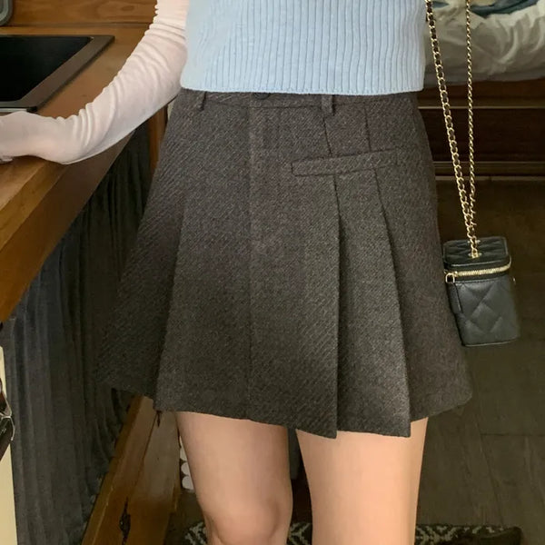 A-line pleated mini skirt with tucks (2c)
