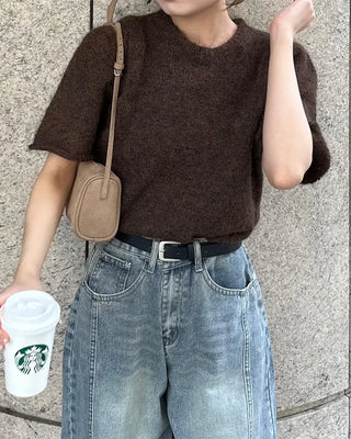 Long tie & short-sleeve knit set
