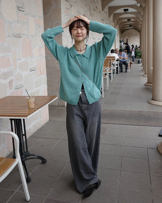 Shirt collar knit cardigan