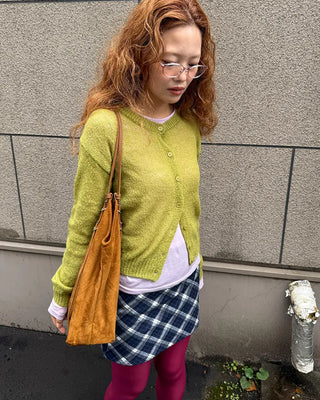 Round neck alpaca knit cardigan