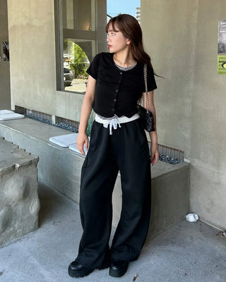 Two-tone wide sweatpants
