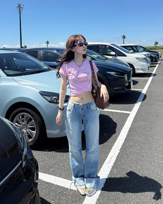 Washed low-rise denim