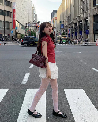 Gingham check puff sleeve shirt