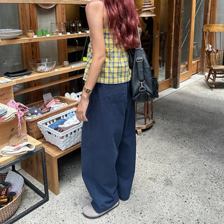 Checked Ribbon Shirt Tube Top